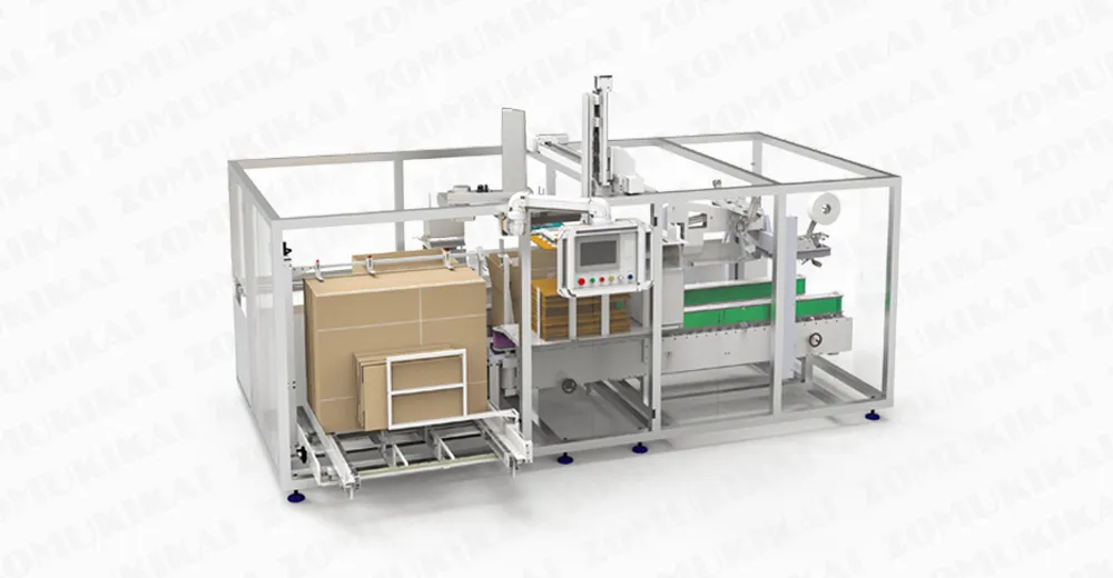 3-in-1 Case Packer integrierte Verpackungsmaschine im industriellen Einsatz