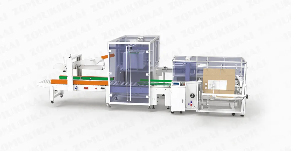 Automatische Kartonverpackungsmaschine mit Seitenbelader im industriellen Einsatz