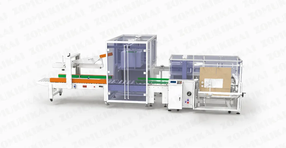 Automatische Kartonverpackungsmaschine mit Seitenbelader im industriellen Einsatz
